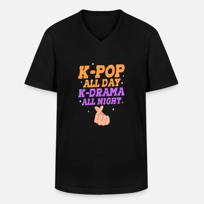 K-Pop - Männer-T-Shirt mit V-Ausschnitt - Schwarz