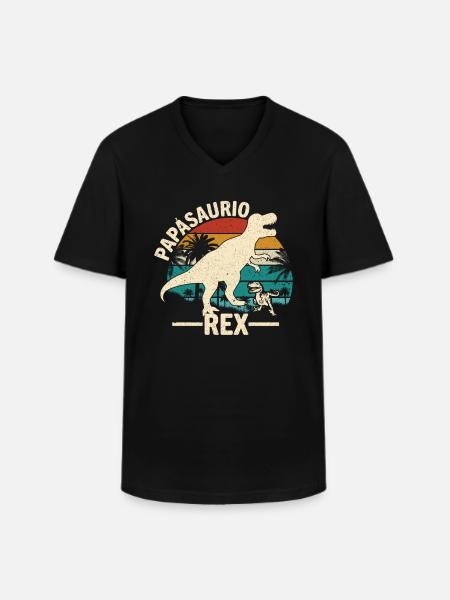 Papàsaurio Rex - Männer-T-Shirt mit V-Ausschnitt - Schwarz