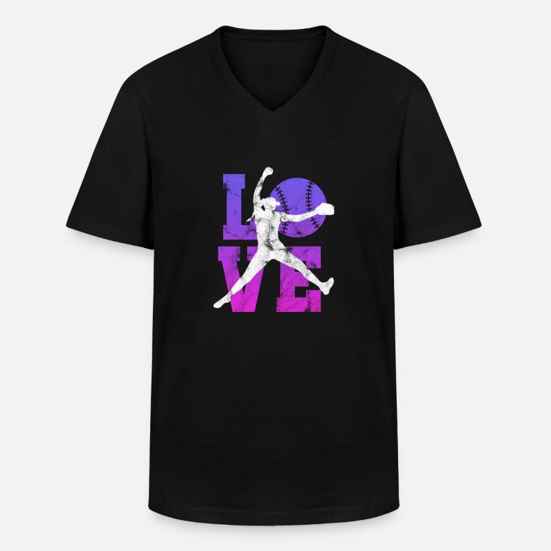 Softball - Männer-T-Shirt mit V-Ausschnitt - Schwarz