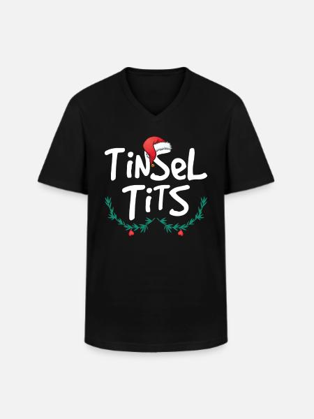 Womens Klatergoud Tieten Funny Christmas - Klassiek mannen T-shirt met V-hals - zwart