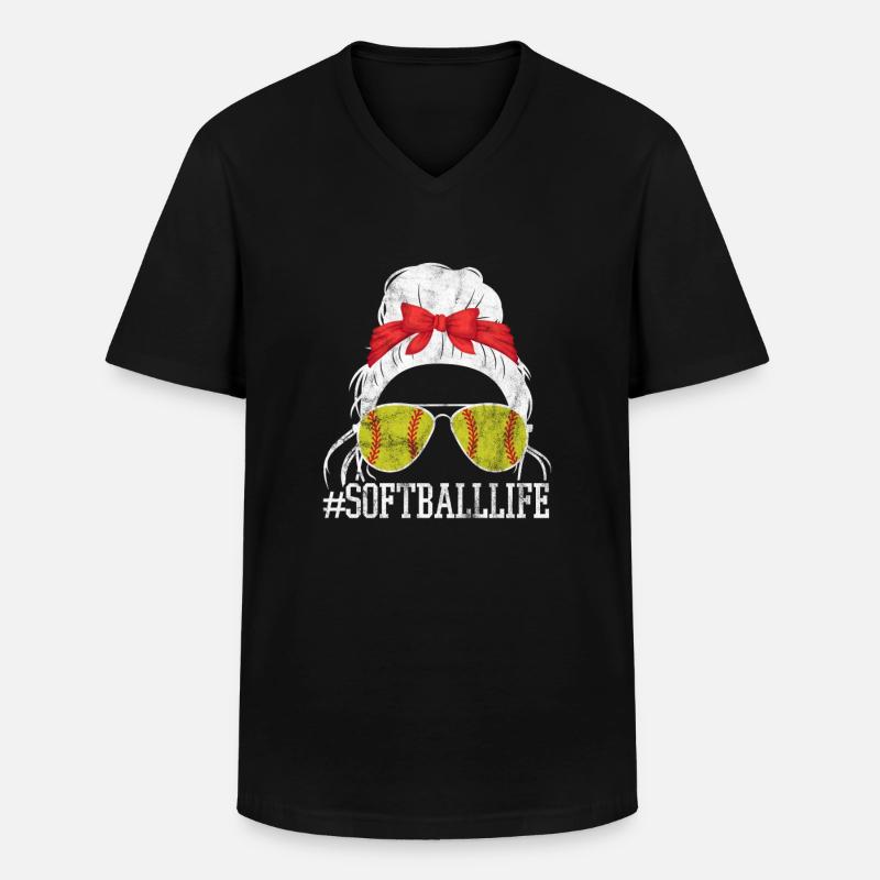 Softball - Männer-T-Shirt mit V-Ausschnitt - Schwarz