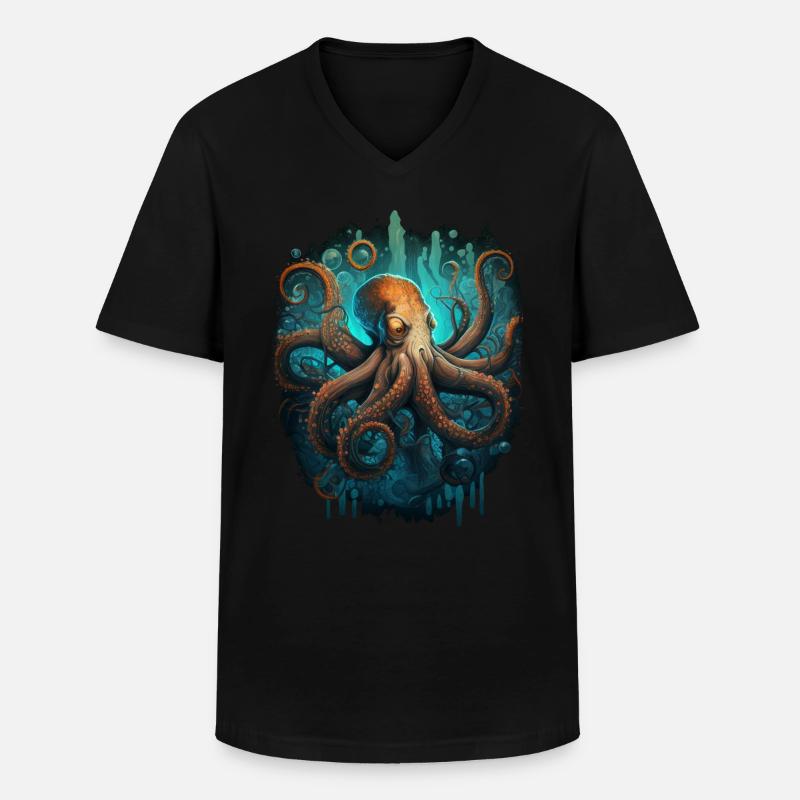 Octopus Kraken Cuttlefish Tier - Männer-T-Shirt mit V-Ausschnitt - Schwarz