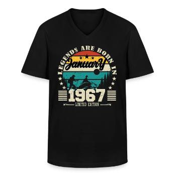 January 1967. Birthday gift January 1967. - Men's V-Neck T-Shirt - black - Front - AI Model Male 178 dark (178cm)