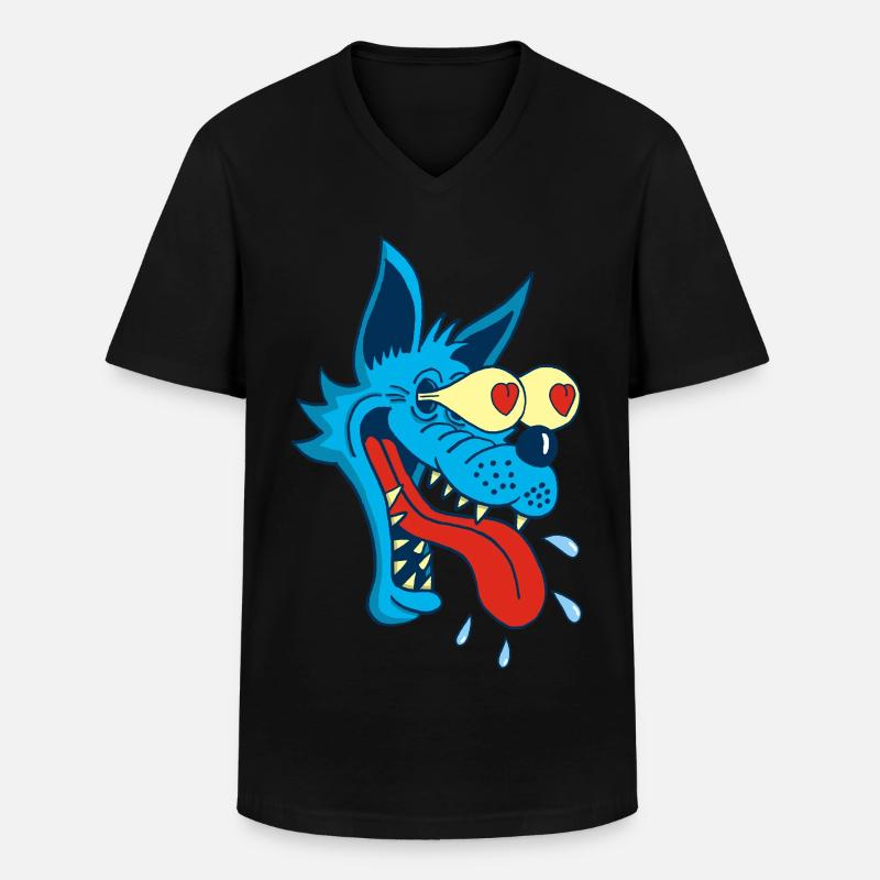Blauer Wolf verliebt - Männer-T-Shirt mit V-Ausschnitt - Schwarz