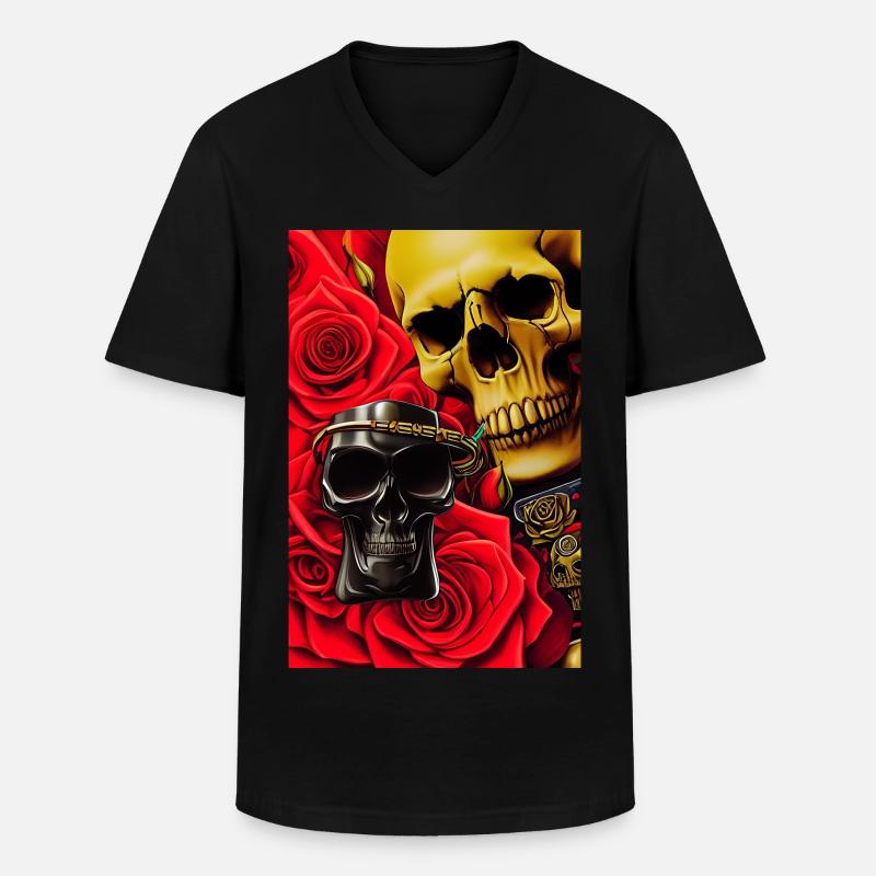 Totenköpfe mit Rosen - Männer-T-Shirt mit V-Ausschnitt - Schwarz