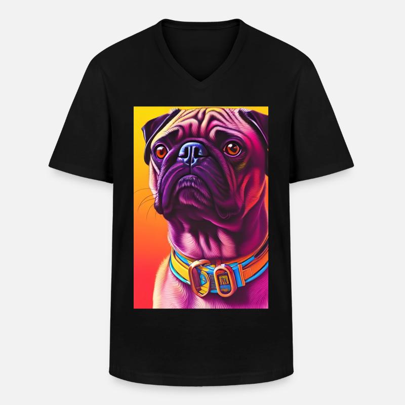Mops Hund - Männer-T-Shirt mit V-Ausschnitt - Schwarz