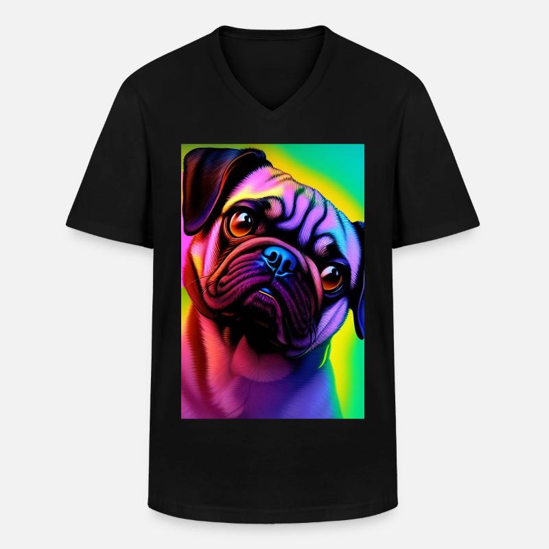 Mops Hund - Männer-T-Shirt mit V-Ausschnitt - Schwarz