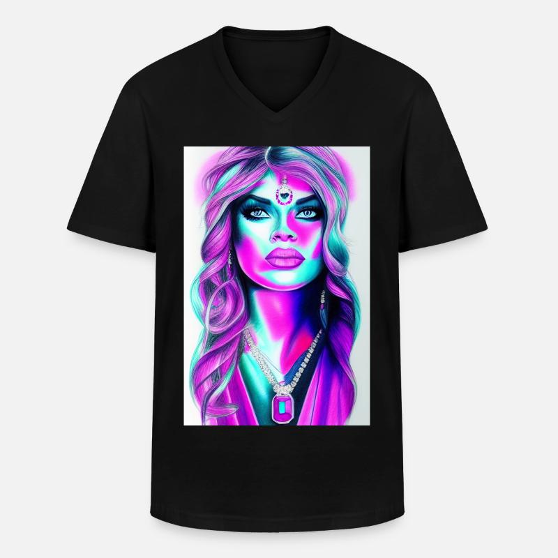 Frau mit Schmuck - Männer-T-Shirt mit V-Ausschnitt - Schwarz