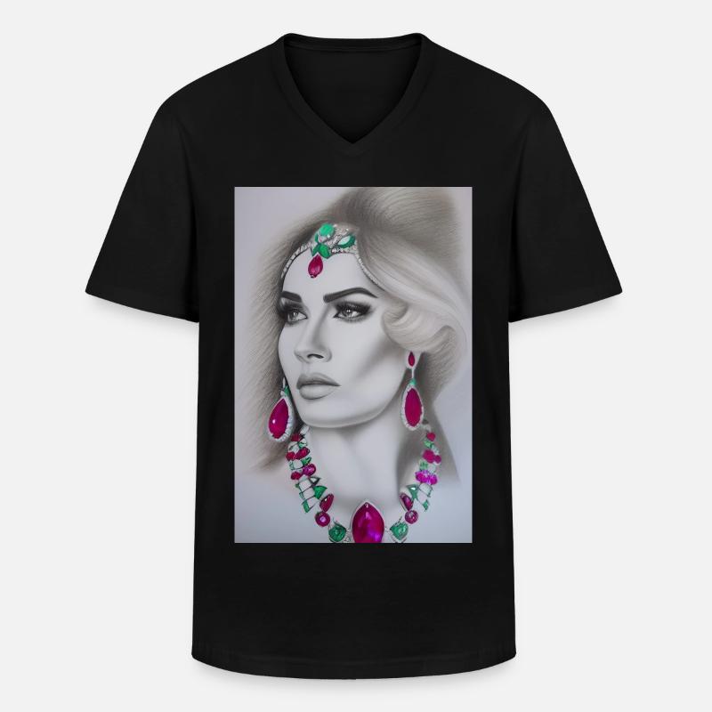 Frau mit Schmuck - Männer-T-Shirt mit V-Ausschnitt - Schwarz