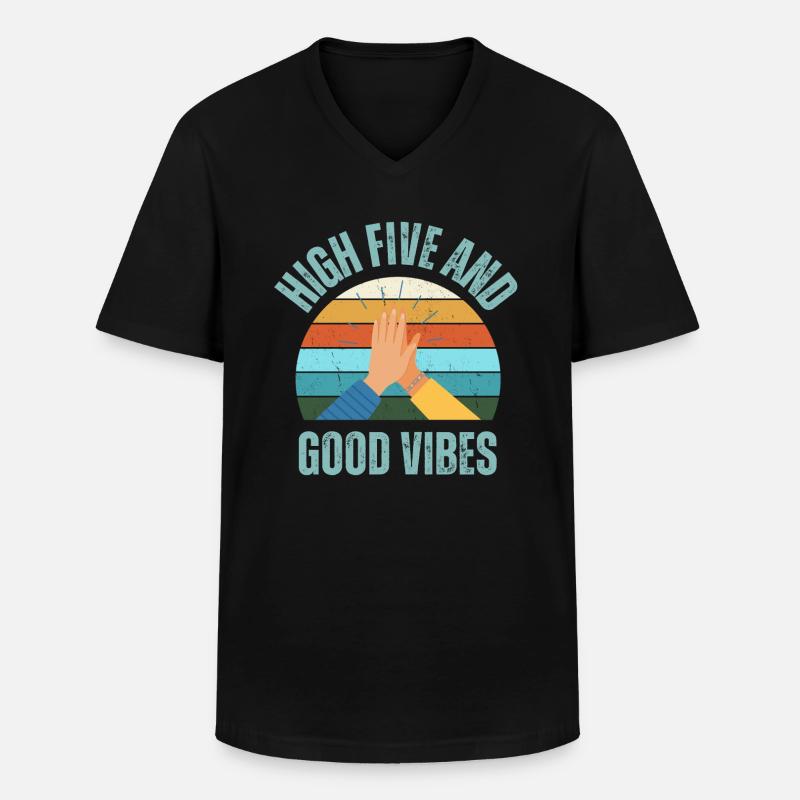 High Five und gute Laune - Männer-T-Shirt mit V-Ausschnitt - Schwarz