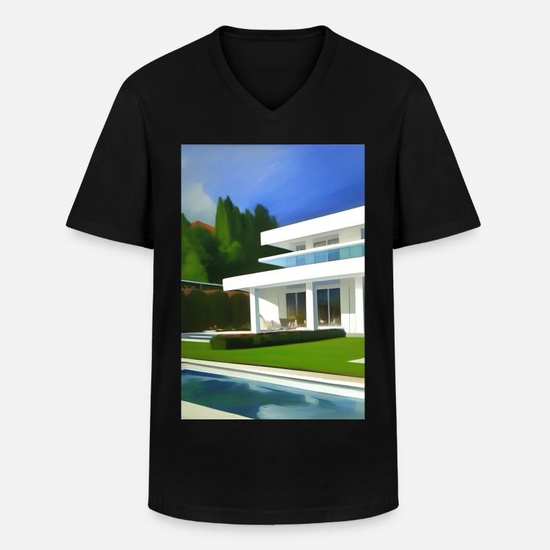 Weiße Villa mit Pool - Männer-T-Shirt mit V-Ausschnitt - Schwarz