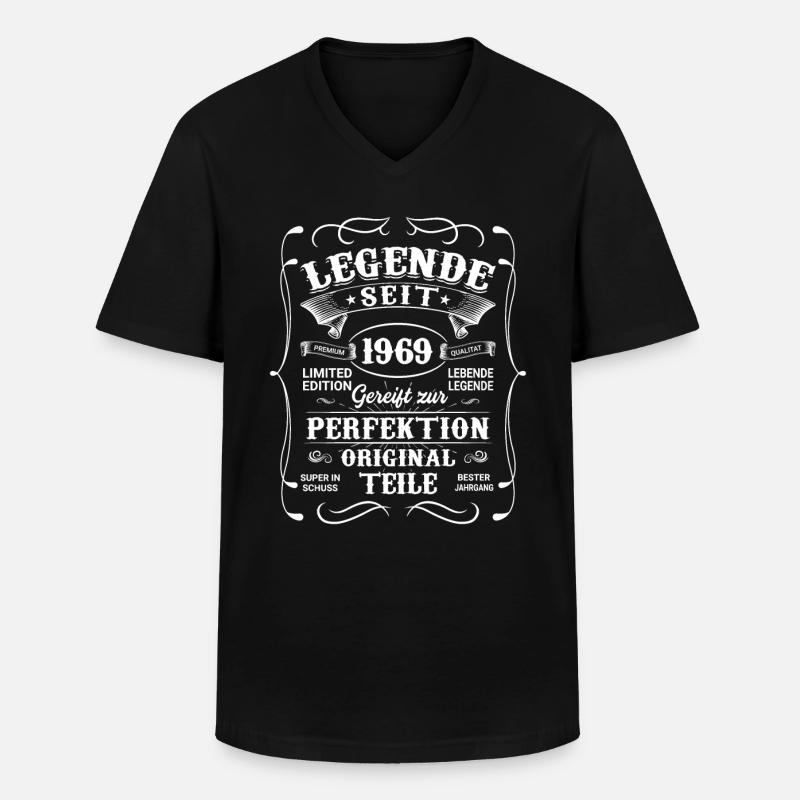 1969 - Männer-T-Shirt mit V-Ausschnitt - Schwarz