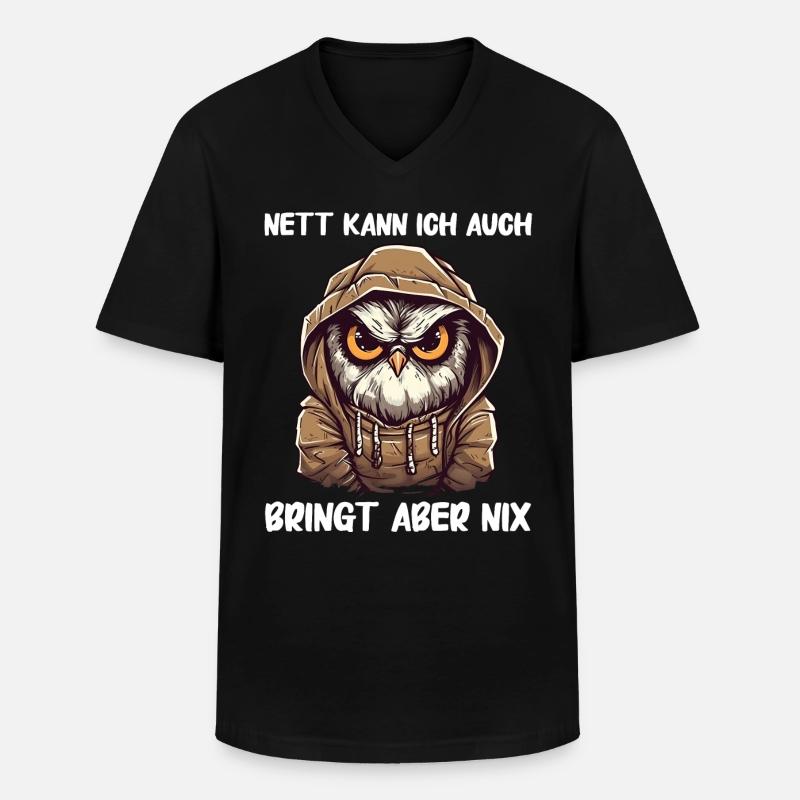 Nachteule Eule Eulen Vogel - Männer-T-Shirt mit V-Ausschnitt - Schwarz