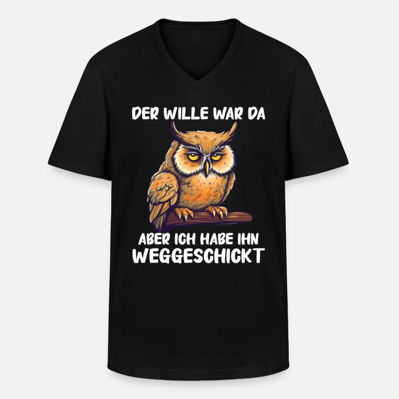 Nachteule Eule Eulen Vogel - Männer-T-Shirt mit V-Ausschnitt - Schwarz