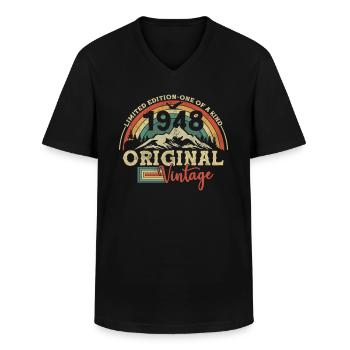 Birthday present born in 1948 - Men's V-Neck T-Shirt - black - Front - AI Model Male 178 dark (178cm)