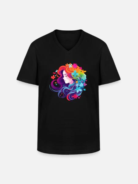 Flowers Girl Rainbow - Men's V-Neck T-Shirt - black