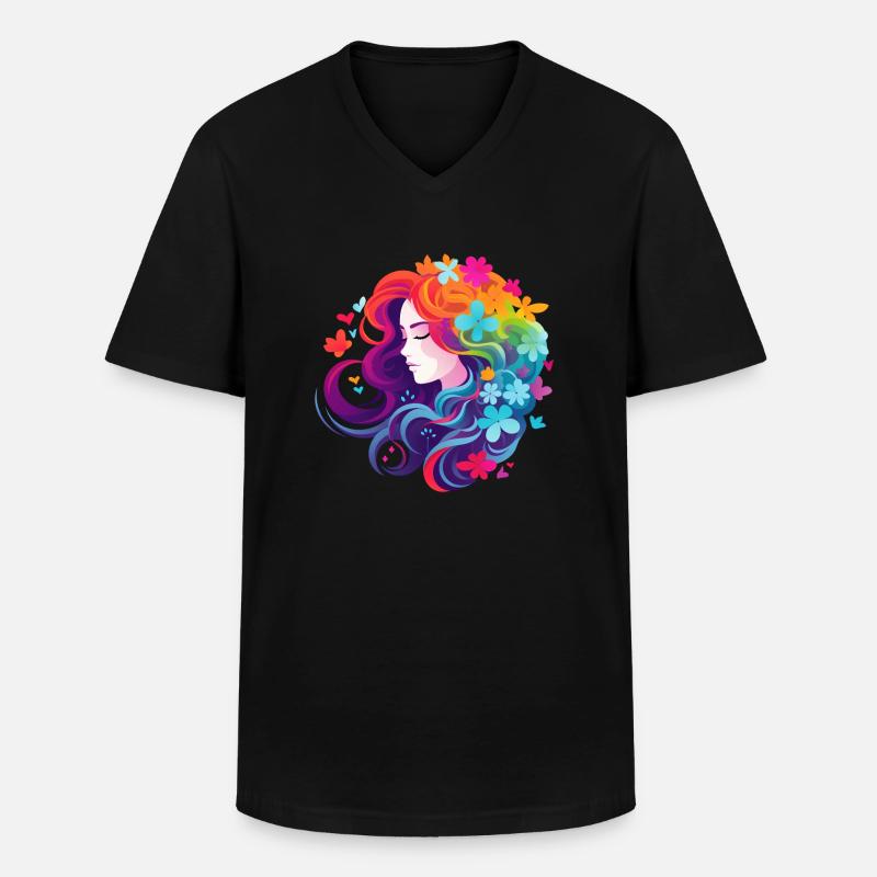 Blumen Mädchen Regenbogen - Männer-T-Shirt mit V-Ausschnitt - Schwarz