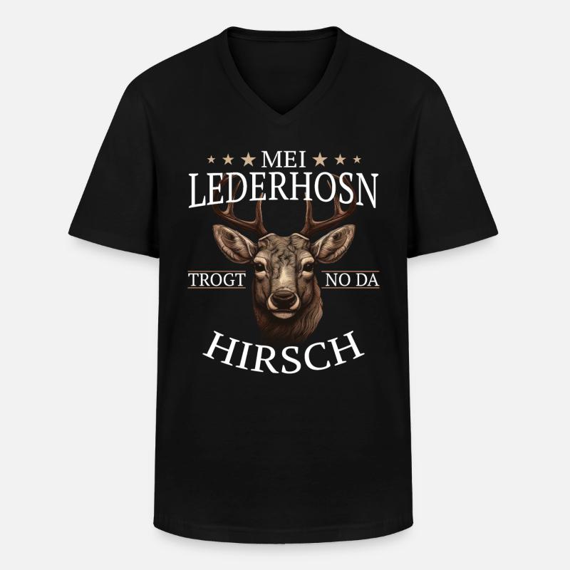 Hirsch Trachtenshirt Geweih Hirsche - Männer-T-Shirt mit V-Ausschnitt - Schwarz