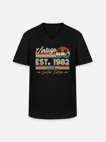 1982 Anniversaire du millésime - T-shirt col V Homme - noir