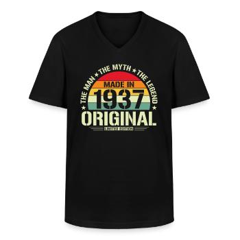 Anniversaire de 1937 - T-shirt col V Homme - noir - Devant - AI Model Male 178 dark (178cm)