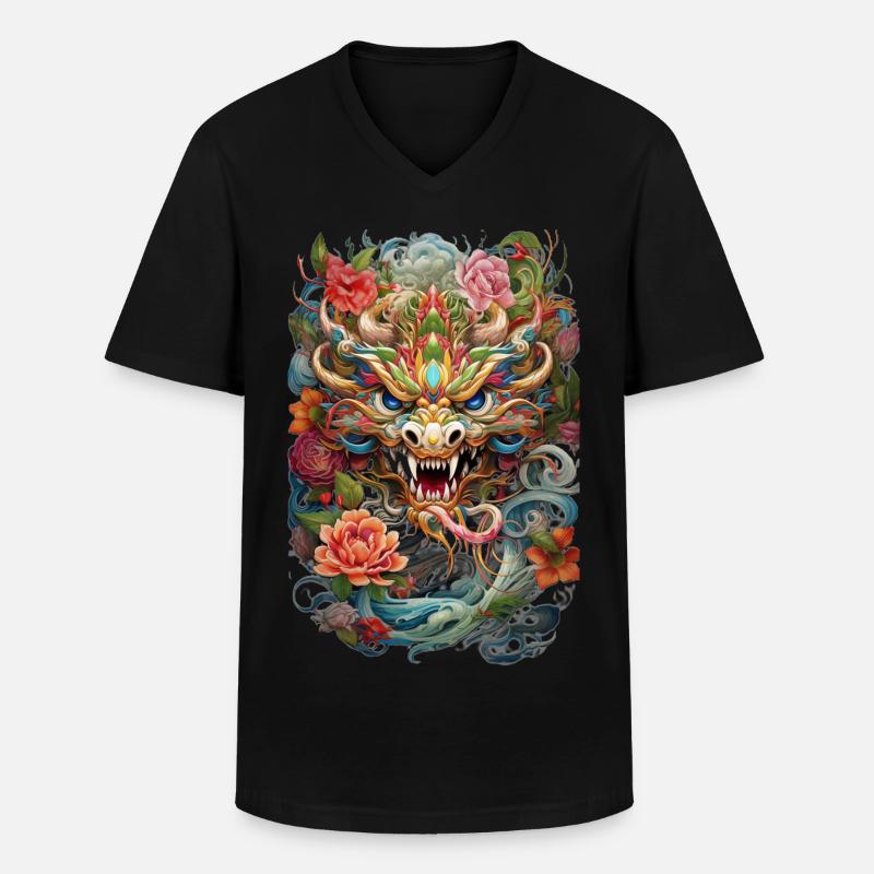 Drache - Männer-T-Shirt mit V-Ausschnitt - Schwarz