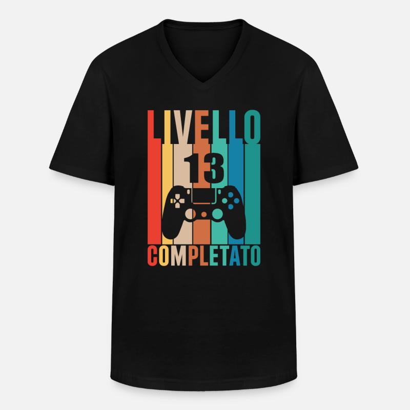 Stufe 13 - Männer-T-Shirt mit V-Ausschnitt - Schwarz