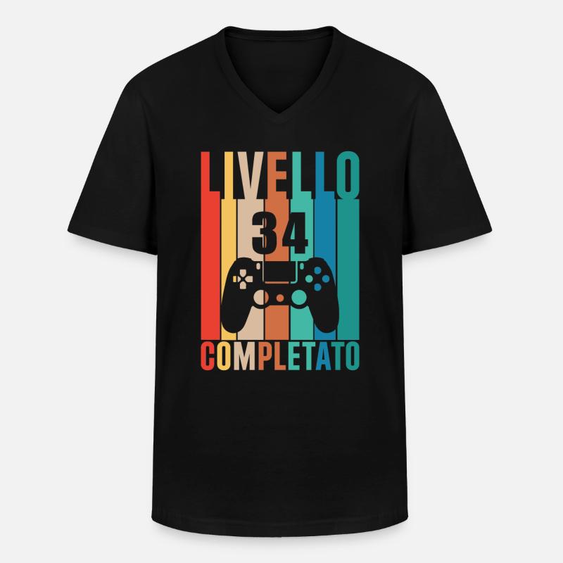 Stufe 34 - Männer-T-Shirt mit V-Ausschnitt - Schwarz