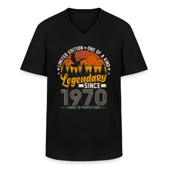 1970s Birthday Gift Idea - Men's V-Neck T-Shirt - black - Front - AI Model Male 178 dark (178cm)