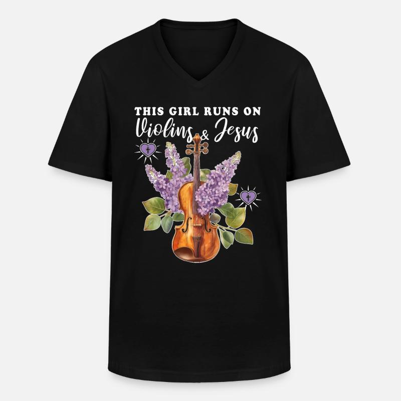 Violine Geige - Männer-T-Shirt mit V-Ausschnitt - Schwarz