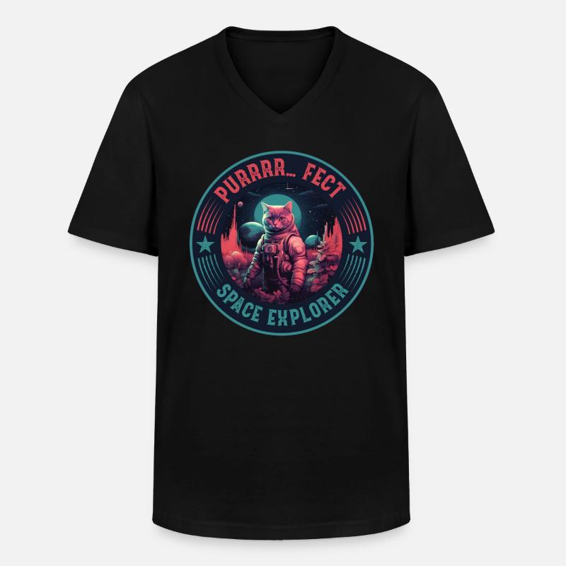Astronaut Bengalkatze Retro Weltraumforscher - Männer-T-Shirt mit V-Ausschnitt - Schwarz