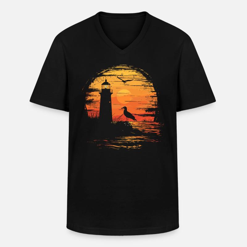 Möwe Seevogel Leuchtturm Sunset - Männer-T-Shirt mit V-Ausschnitt - Schwarz