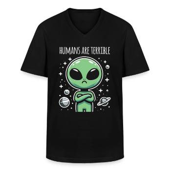 Fremmed UFO Fremmed galakse Geschnek - Klassisk herre T-shirt med V-udskæring - sort - Foran - AI Model Male 178 dark (178cm)