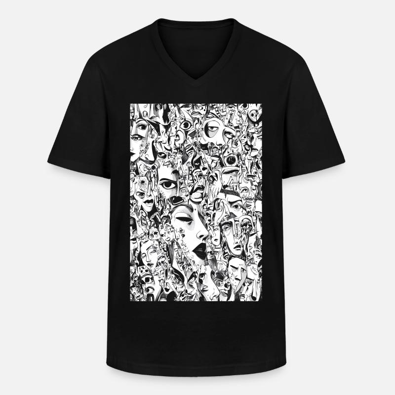 Masken-Mosaik: Gesichtskarussell - Männer-T-Shirt mit V-Ausschnitt - Schwarz