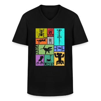 Nazca Lines | Ancient Astronaut Peru Geoglyphs - Men's V-Neck T-Shirt - black - Front - AI Model Male 178 dark (178cm)