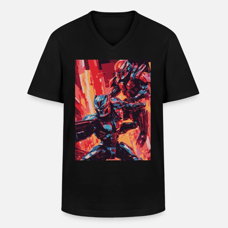 robot 05 - Männer-T-Shirt mit V-Ausschnitt - Schwarz