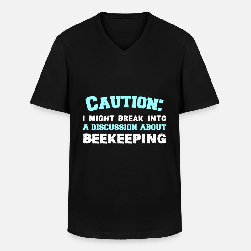 Caution - Männer-T-Shirt mit V-Ausschnitt - Schwarz