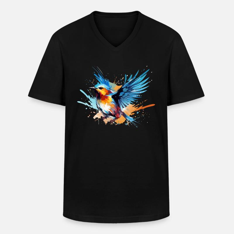 Blaumeise Farbkleckse Farbspritzer - Männer-T-Shirt mit V-Ausschnitt - Schwarz