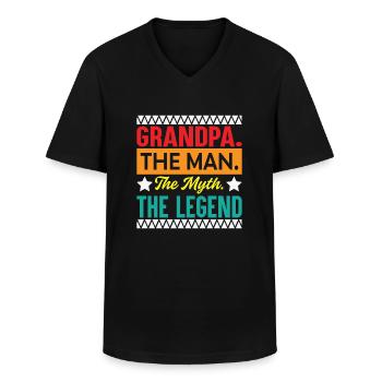GRANDPA MAN MEASURE LEGEND - Men's V-Neck T-Shirt - black - Front - AI Model Male 178 dark (178cm)