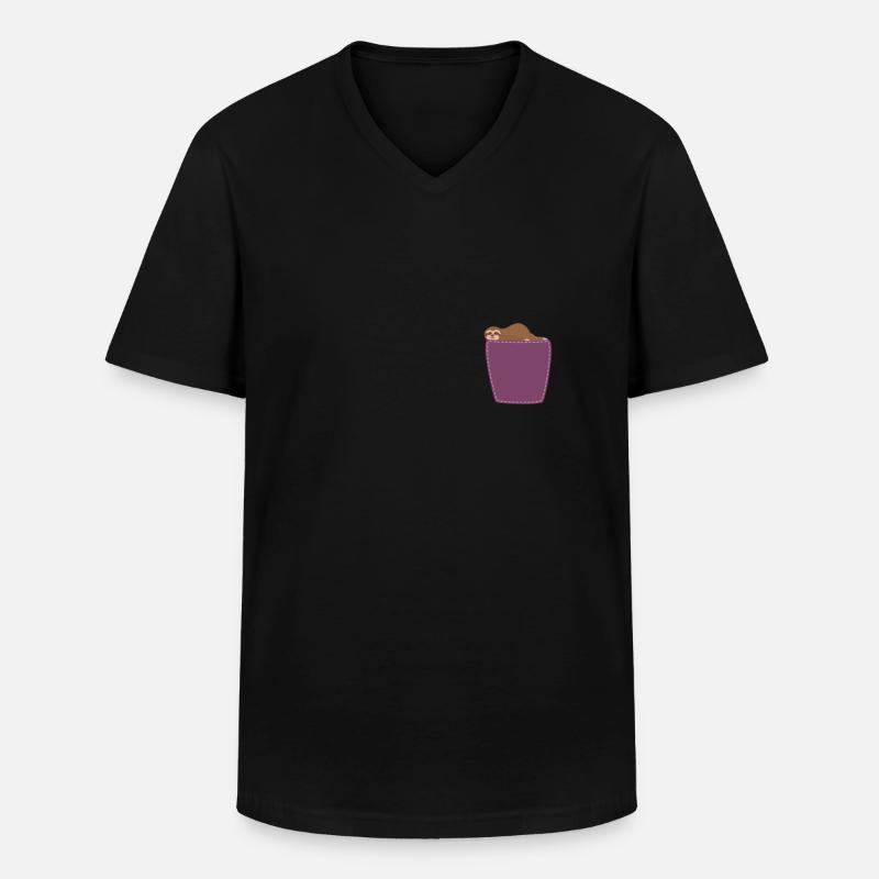 Faultier in der Brusttasche Sloth - Männer-T-Shirt mit V-Ausschnitt - Schwarz