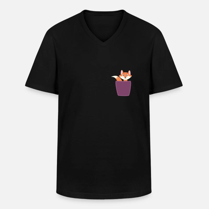 Fuchs in Brusttasche - Männer-T-Shirt mit V-Ausschnitt - Schwarz