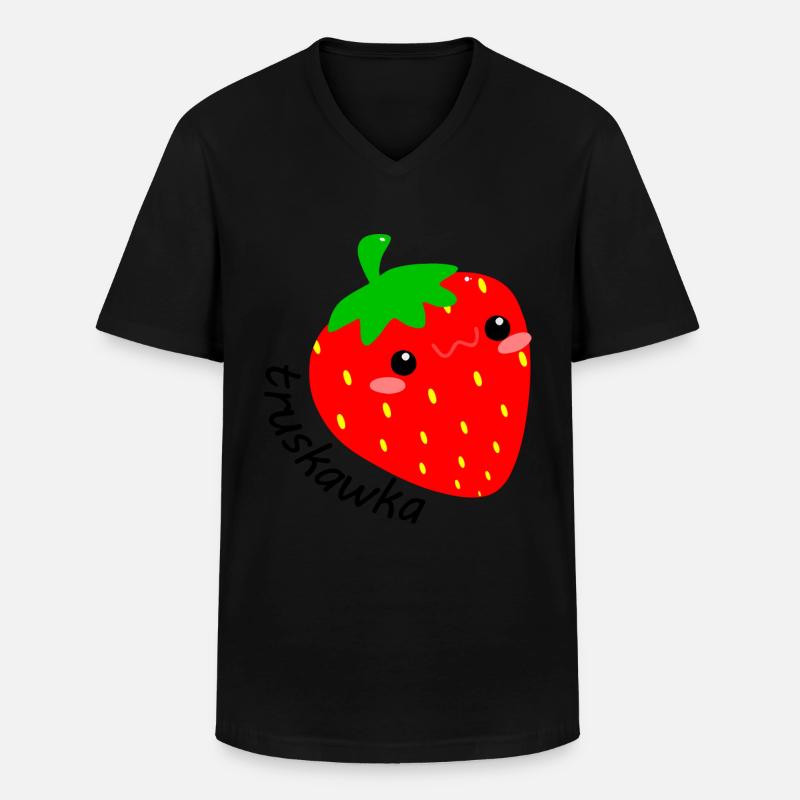 Erdbeere, Truskawka - Männer-T-Shirt mit V-Ausschnitt - Schwarz