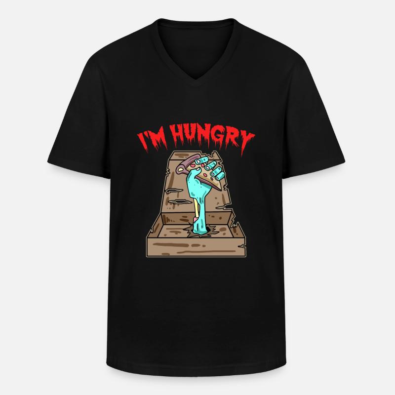 Zombie Pizza Ich habe Hunger - Männer-T-Shirt mit V-Ausschnitt - Schwarz