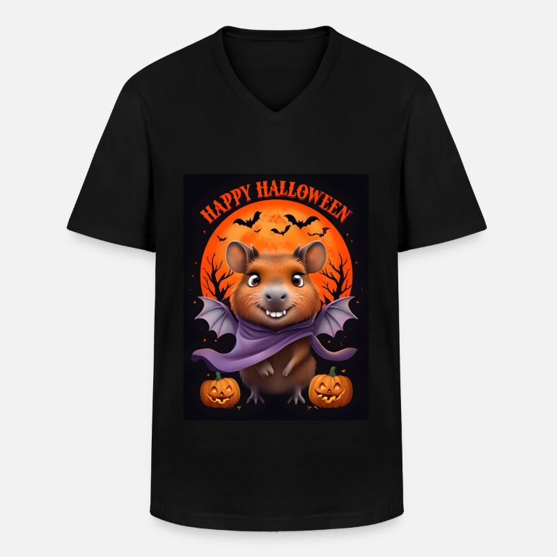 Halloween Capybara Geist Geschenkidee - Männer-T-Shirt mit V-Ausschnitt - Schwarz