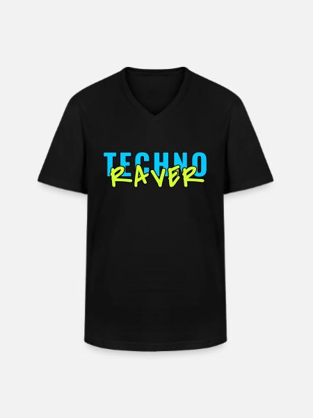 techno raver - Männer-T-Shirt mit V-Ausschnitt - Schwarz