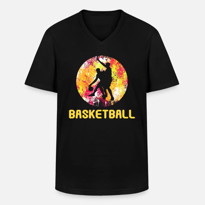 Basketball - Männer-T-Shirt mit V-Ausschnitt - Schwarz