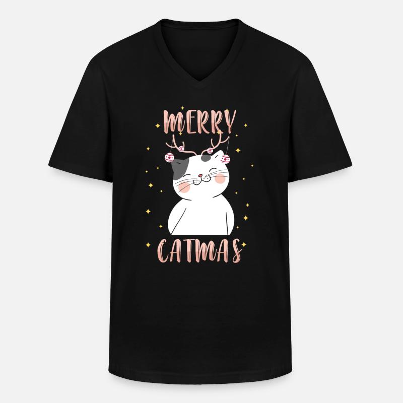Weihnachten Katze Kater Heiligabend - Männer-T-Shirt mit V-Ausschnitt - Schwarz