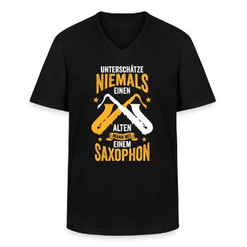 Saxophon Jazz - Männer-T-Shirt mit V-Ausschnitt - Schwarz - Vorne - AI Model Male 178 dark (178cm)