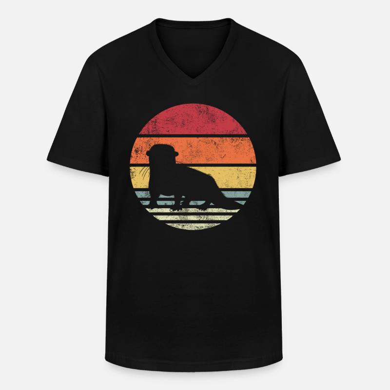 Otter Retro - Männer-T-Shirt mit V-Ausschnitt - Schwarz
