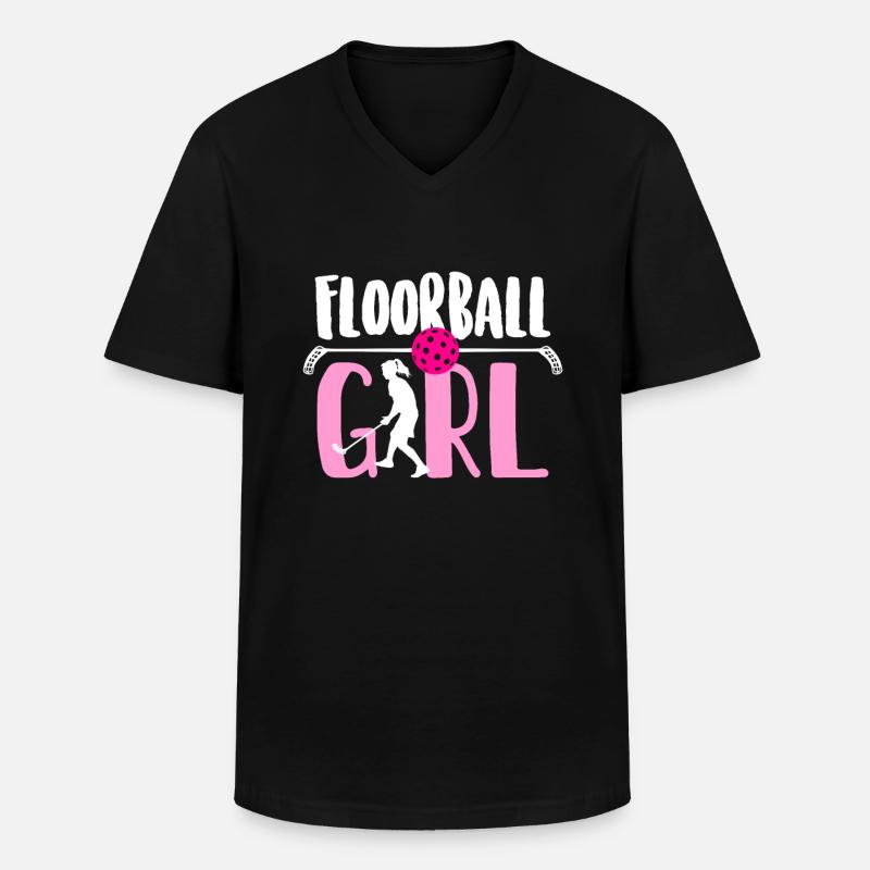 Floorball Mädchen - Männer-T-Shirt mit V-Ausschnitt - Schwarz
