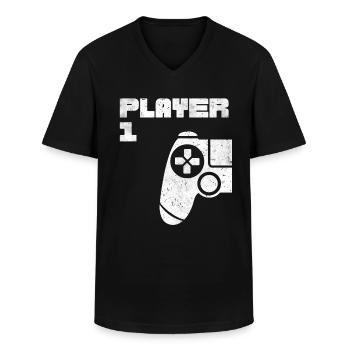 Player 1 Player 2 Gamer Partnerlook - Männer-T-Shirt mit V-Ausschnitt - Schwarz - Vorne - AI Model Male 178 dark (178cm)